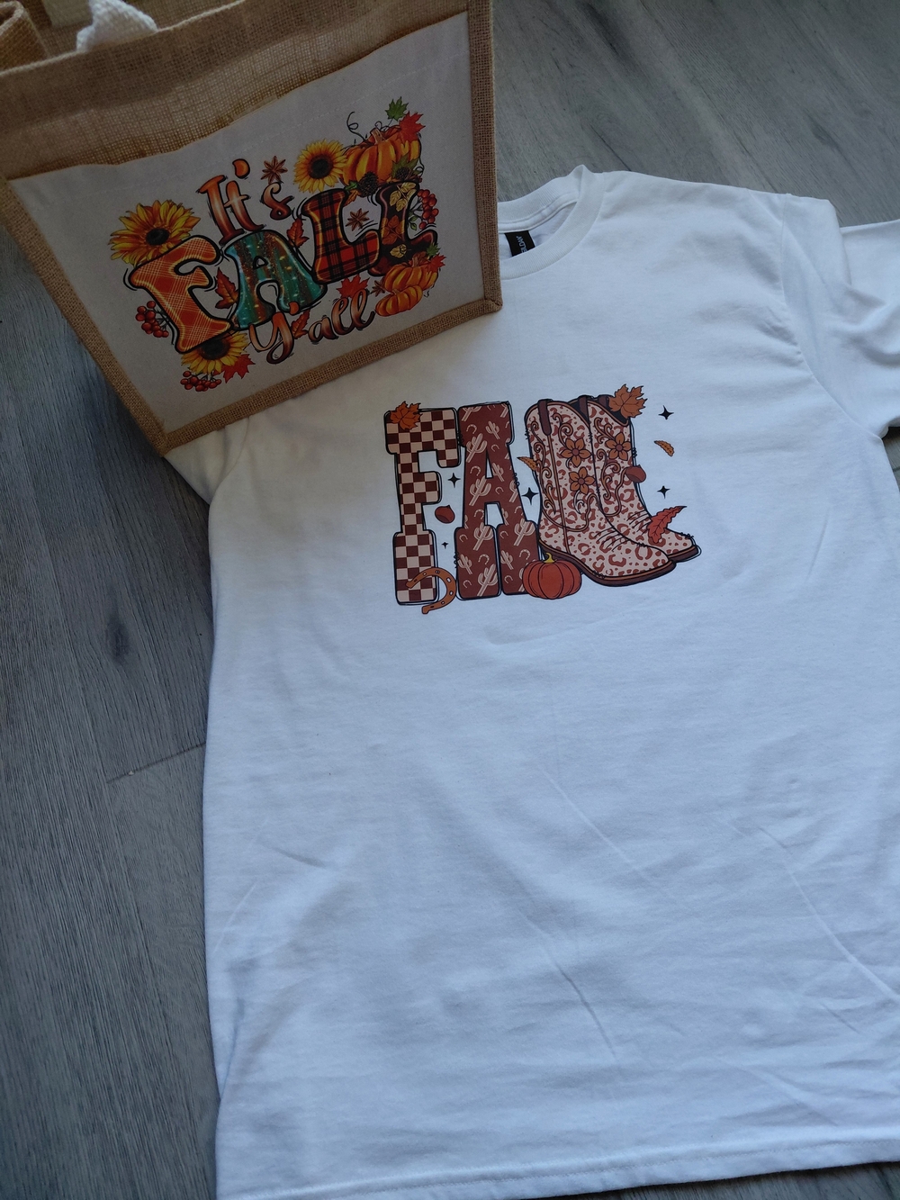 White Kids' T-Shirt with Fall Boot Graphic